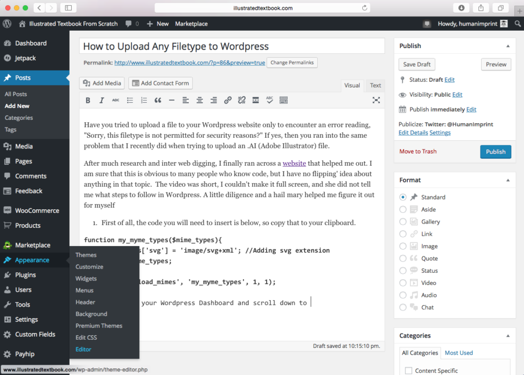 Appearance function.php